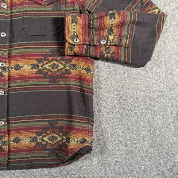 Iron & Resin Shirt Mens Large Brown Aztec Southwestern Stripe Button Up Cotton - Picture 9 of 13